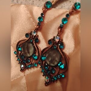 Sparklers: Teal and Bronze Drop Earrings